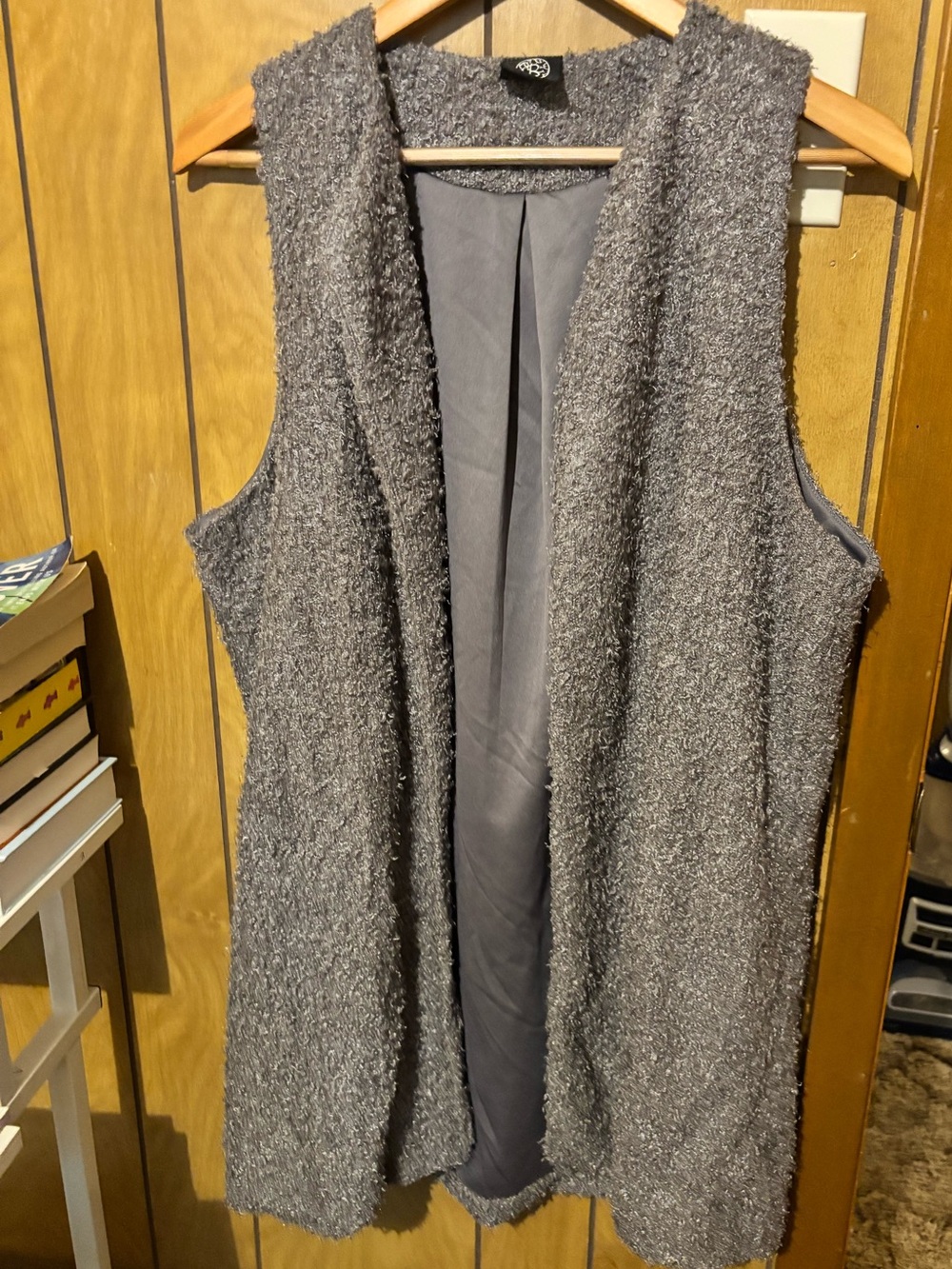 bobeau Charcoal Bouclé Open Front Vest